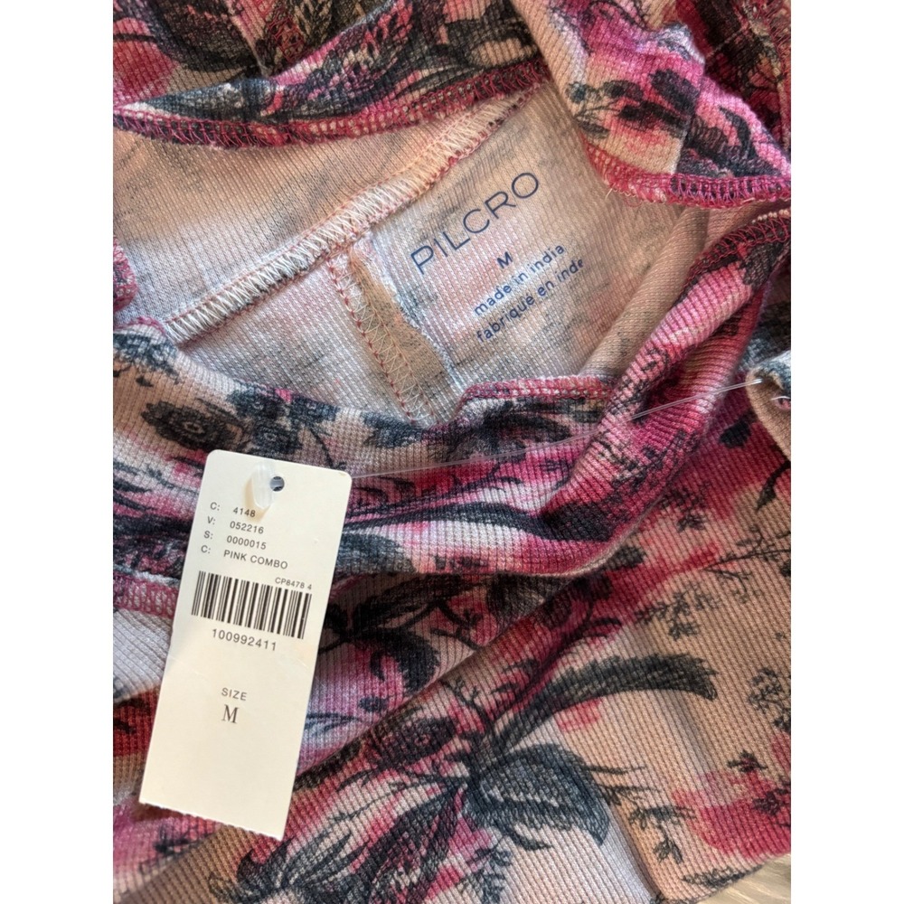 Anthro Pilcro Mock Neck Tank M NWT $58 Pink Combo Tropical Print - Picture 3 of 8